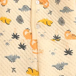 Bumzee Knit Full Sleeves Winter Wear Front Open T-Shirt & Lounge Pant Co-Ord Set With Dino Print - Peach image 5