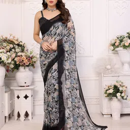 Nirmohi Fashion Floral Printed Pure Georgette Saree-picture-22