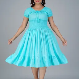 GREAT SELLER Women Puff Sleeve Smocked Tiered Fit and Flare Dress-image-5