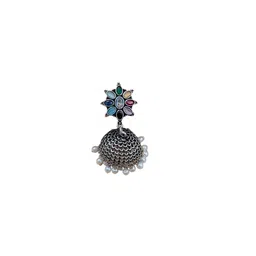NAMAN ARTS Silver-Plated Artificial Stones and Beads Oxidised Contemporary Jhumkas image 3