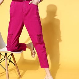 SASSAFRAS Women Enchanting Fuchsia High-Rise Relaxed Fit Cropped Jeans-picture-27