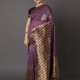 Mitera Purple Silk Blend Woven Design Kanjeevaram Saree image 2