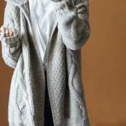 DressBerry Self Design Cotton Longline Front Open Sweater image 2