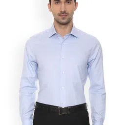 Louis Philippe Permapress Men Blue Regular Fit Self Design Formal Shirt-picture-35