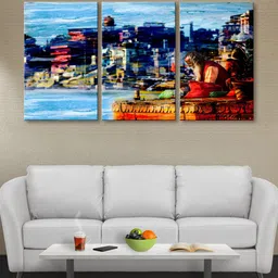 999Store Blue & Brown Set of 3 Indian Holyman Canvas Wall Art-picture-27