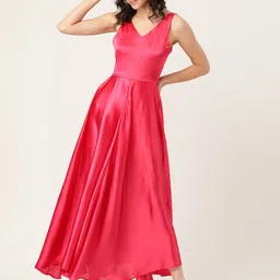 DODO & MOA Pink Solid Satin Finish A-Line Dress-picture-31