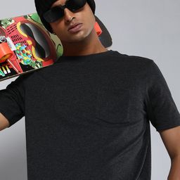 r.code by the roadster life co. R Code by The Roadster Life Co Men Charcoal Pockets T-shirt-picture-6
