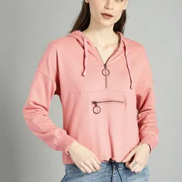 The Roadster Lifestyle Co Women Pink Solid Hooded Sweatshirt-picture-15