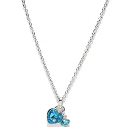 Mahi Silver-Toned & Blue Crystal-Studded Heart & Key-Shaped Pendant with Chain-picture-34