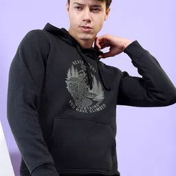 HIGHLANDER Men Black Printed Hooded Sweatshirt image 4