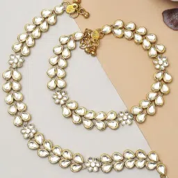 Oomph Gold Tone Kundan Ethnic Anklets - Pair of 1-picture-31