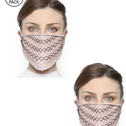 Anekaant Women Pack Of 2 Pink & Gold-Toned 3-Ply Art Silk Embellished Reusable Cloth Masks-image-77