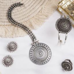 Teejh Pitara Collection Feral Silver Oxidized Jewellery Set-picture-8