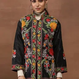 House Of Chikankari Black Art Silk Regular Fit Embroidered Jacket-picture-30