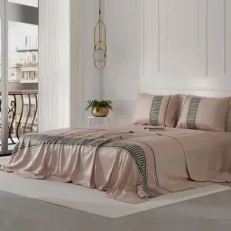 Stoa Paris Champagne & Black Polyester Estate Of Kings Double Bed Sheet With 2 Pillow Covers-image-44
