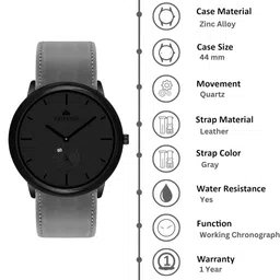 EMPERO Men Brass Dial & Leather Straps Analogue Chronograph Watch EAB303 Black Hands Grey Leather image 2