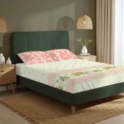 Urban Space Serene 200 Tc Cotton Bedsheets With 2 Pillow Covers Ivy Bloom Peach King-picture-23