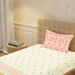 Urban Space Serene 200 Tc Cotton Bedsheets With 2 Pillow Covers Ivy Bloom Peach-picture-26