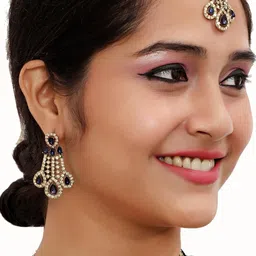 VATSALYA creation Alloy Gold- plated Blue Jewellery Set image 2