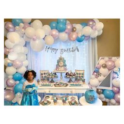 Bubble Trouble Frozen Theme Birthday Decoration with White Net Curtain Cloth Backdrop Fairy Lights Balloons Themed Party Supplies Decoration Pack of  71 - Multicolour-picture-12