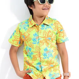 Ollington St. 100% Cotton Knit Half Sleeves Shirt With Leaf Print -Green-picture-13