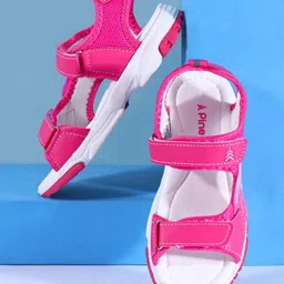 Pine Kids Sandals with Velcro Closure & Football Print - Fuchsia-picture-12
