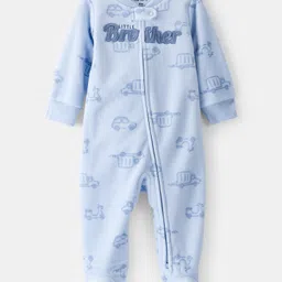 Carter's Knit Full Sleeves Sleep Suit with Text Embroidery & Vehicle Print - Blue-picture-28