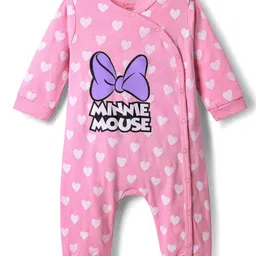 Babyhug Disney Interlock Knit Full Sleeves Rompers with Minnie Mouse & Heart Print - Pink-picture-13