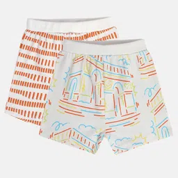 MINI KLUB Cotton Knit Pack Of 2 Abstract Printed Shorts - White-picture-15