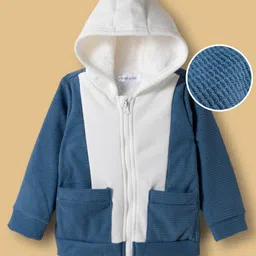 Mark & Mia Full Sleeves Cut & Sew Hooded Sweatjacket with Pockets - Blue & White-picture-22