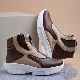 Shoetopia Colour Blocked Zipper Boots - Brown-picture-47