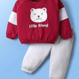 Doodle Poodle 100% Cotton Knit Raglan Sleeves T-Shirt & Lounge Pant Set With Animal Print & Cut & Sew Design - Maroon-picture-3