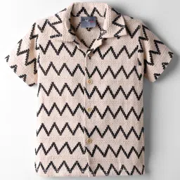 Dapper Dudes Half Sleeves Chevron Crochet Shirt - Black-image-3
