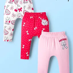 Babyhug Disney Interlock Knit Full Length Diaper Leggings with Marie Graphic Pack of 3 - Red Pink & White-picture-27