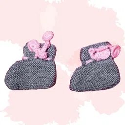 COCOON ORGANICS Handcrafted Soft And Warm Pom Pom Detail Winter Cap And Socks Set - Grey Melange image 2