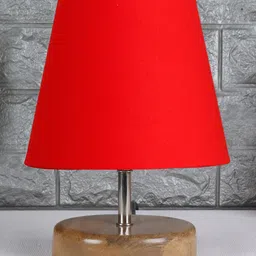 Devansh Red cotton Round Natural Wood Table Lamp image 2
