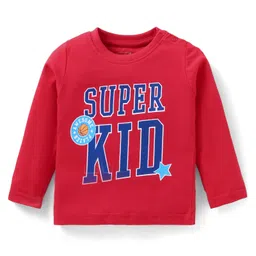 Babyhug Cotton Knit Full Sleeves Night Suit with Text & Stripe Design -Red & Navy image 2