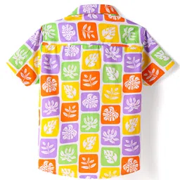 Babyhug Cotton Knit Half Sleeves Collar Shirt with Tropical Theme Print- Yellow & Green image 2
