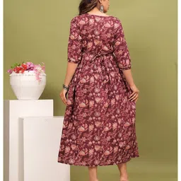 NEVISHA STYLE Cotton Woven Three Fourth Sleeves Floral Printed Maternity Kurta With Nursing Access - Purple image 3