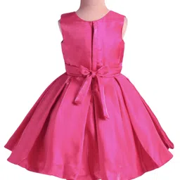 Bluebell Satin Sleeveless Floral Applique Solid Colour Flared Pleated Party Frock - Fuchsia image 3