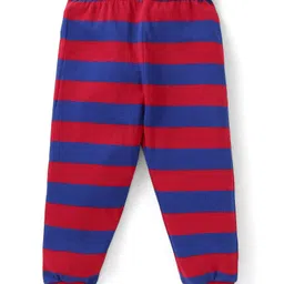 Babyhug Cotton Knit Full Sleeves Night Suit with Text & Stripe Design -Red & Navy image 4