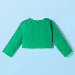 Babyhug Cotton Knit Frock & Full Sleeves Shrug With Floral Print & Bow Applique - White & Green image 4