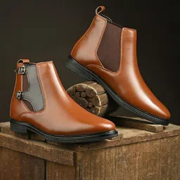 House of Pataudi Men Lightweight Soft Cushioned Footbed Chelsea Boots-picture-26