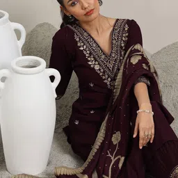 Libas Women Floral Embroidered Regular Sequinned Kurta with Salwar & Dupatta-image-59