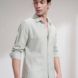 HIGHLANDER Men Spread Collar Textured Cotton Casual Shirt-picture-49