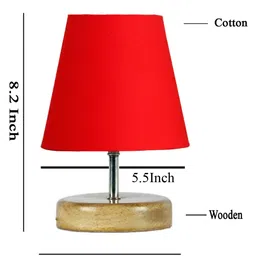 Devansh Red cotton Round Natural Wood Table Lamp image 5