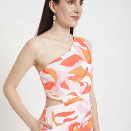 AMSWAN Women Abstract Printed One Shoulder Maxi Dress image 4