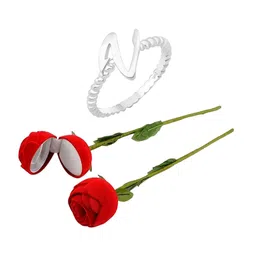 Vighnaharta Rhodium-Plated Cubic Zirconia V-Letter Finger Ring With Rose Box-picture-21