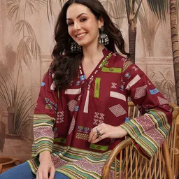 Sangria Tribal Print Cotton A-Line Top image 5