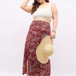 berrylush curve Berrylush Floral Printed High Rise Front Slit A-Line Maxi Skirt image 2